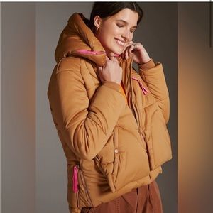 Aves Les Filles Colorblocked Puffer Jacket pink camel tan Sz m medium